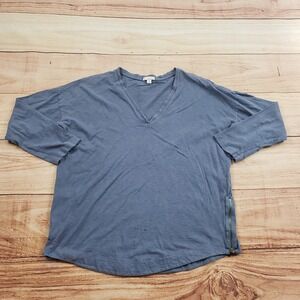 Gap Shirt Womens Medium Blue 3/4 Sleeve Casual V-Neck Zip Cotton Ladies M *